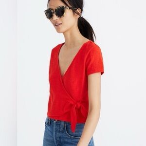 Madewell Texture & Thread Wrap-Tie Short Sleeve Top Red Size large